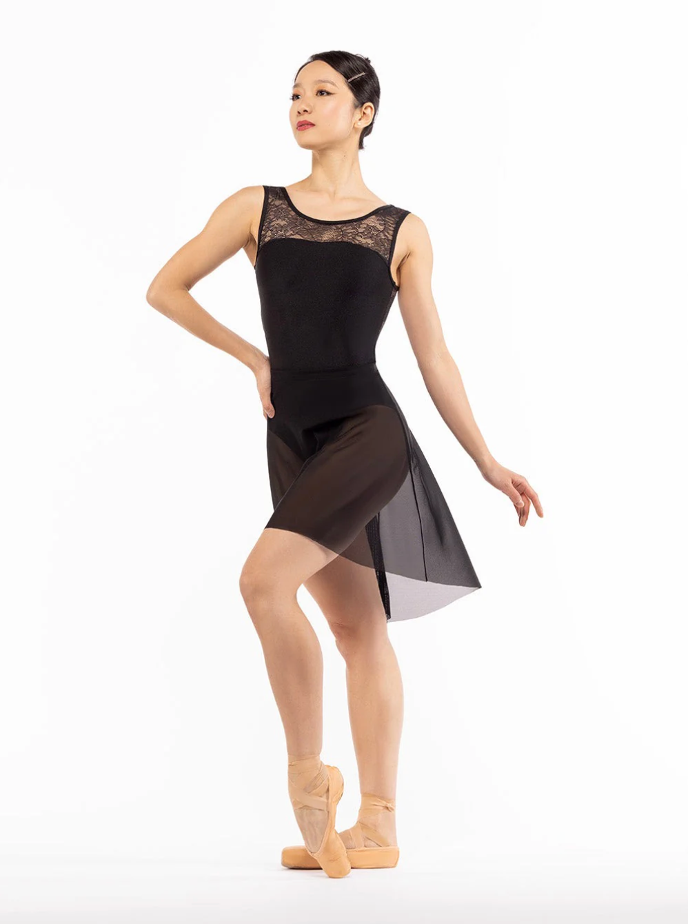 Back Tuck High-Low Mesh Skirt - Elevé