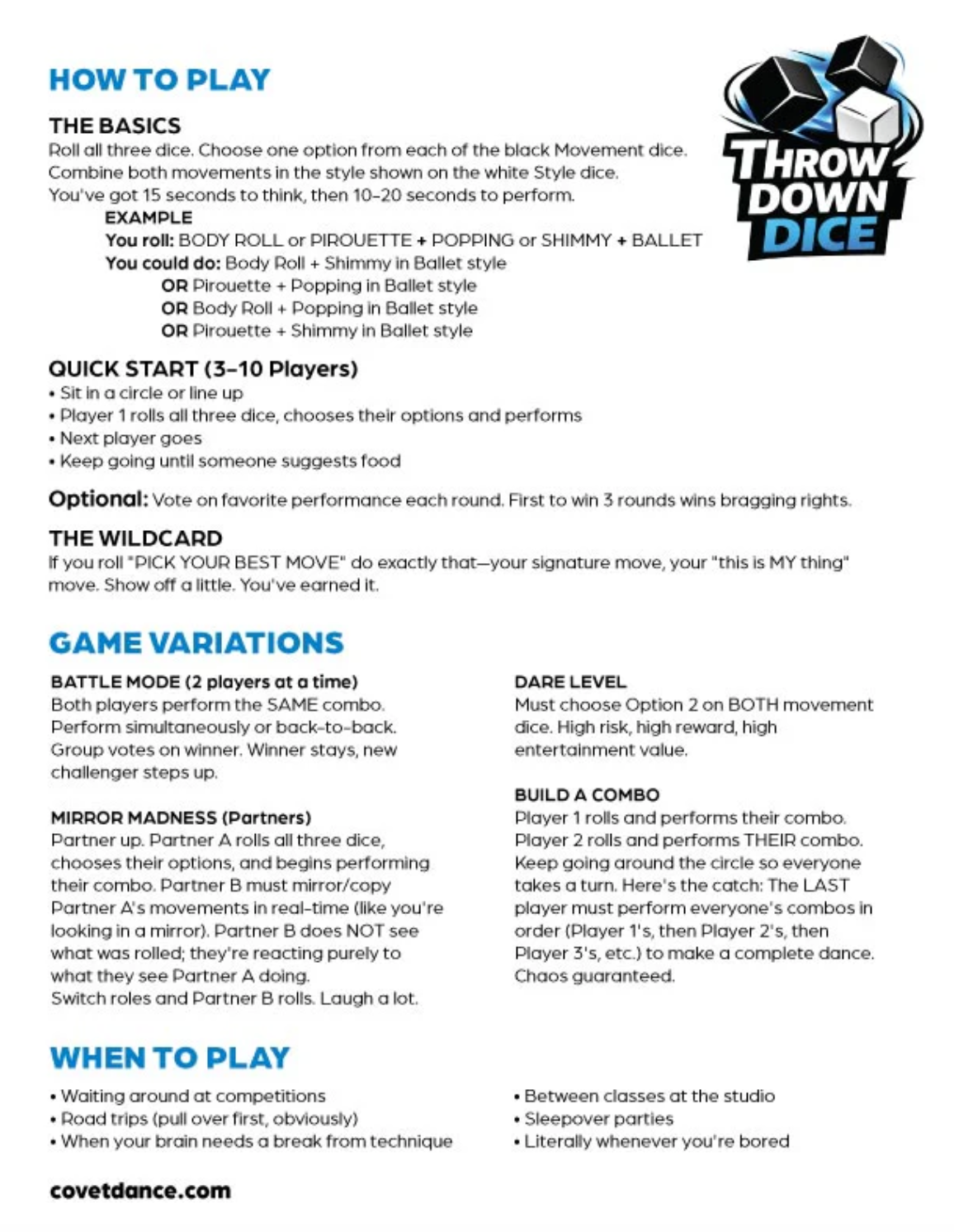 Throw Down Dice - Covet Dance