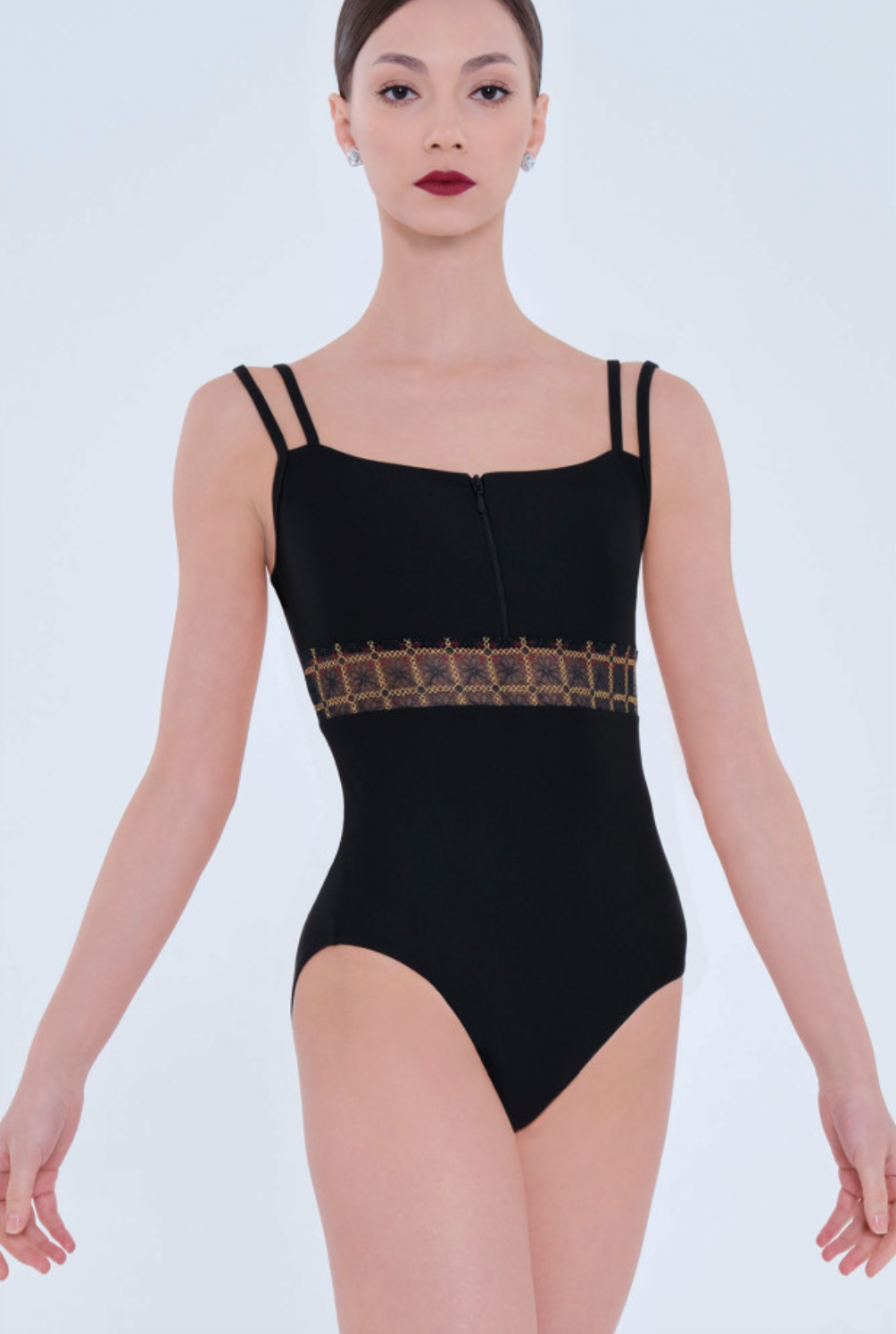 Mirage Embroidery Zip Front Camisole Leotard - Wear Moi