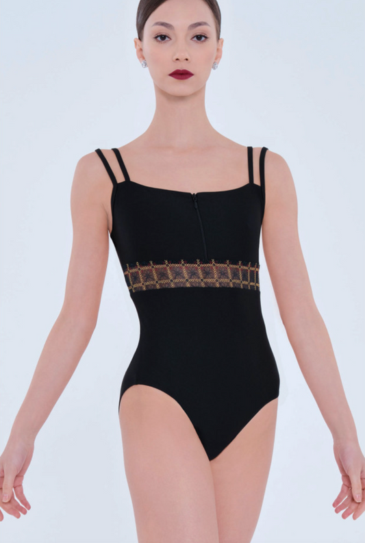 Mirage Embroidery Zip Front Camisole Leotard - Wear Moi